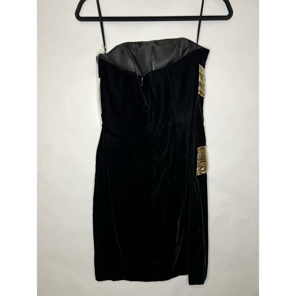 AJ Bari Black Gold Metallic Velvet Strapless Cocktail Party Dress 80s NWT - Picture 6 of 11